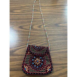 Small beaded crossbody bag red black blue